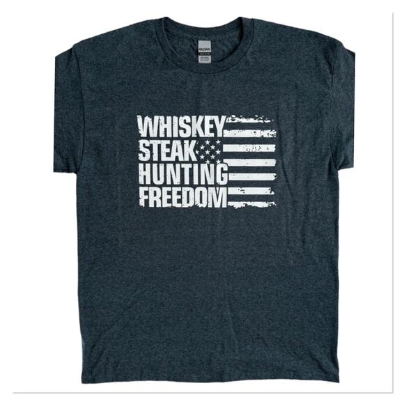 Whiskey, Steak, Freedom Men’s X-Large Gray T-Shirt Short Sleeve - Picture 2 of 6